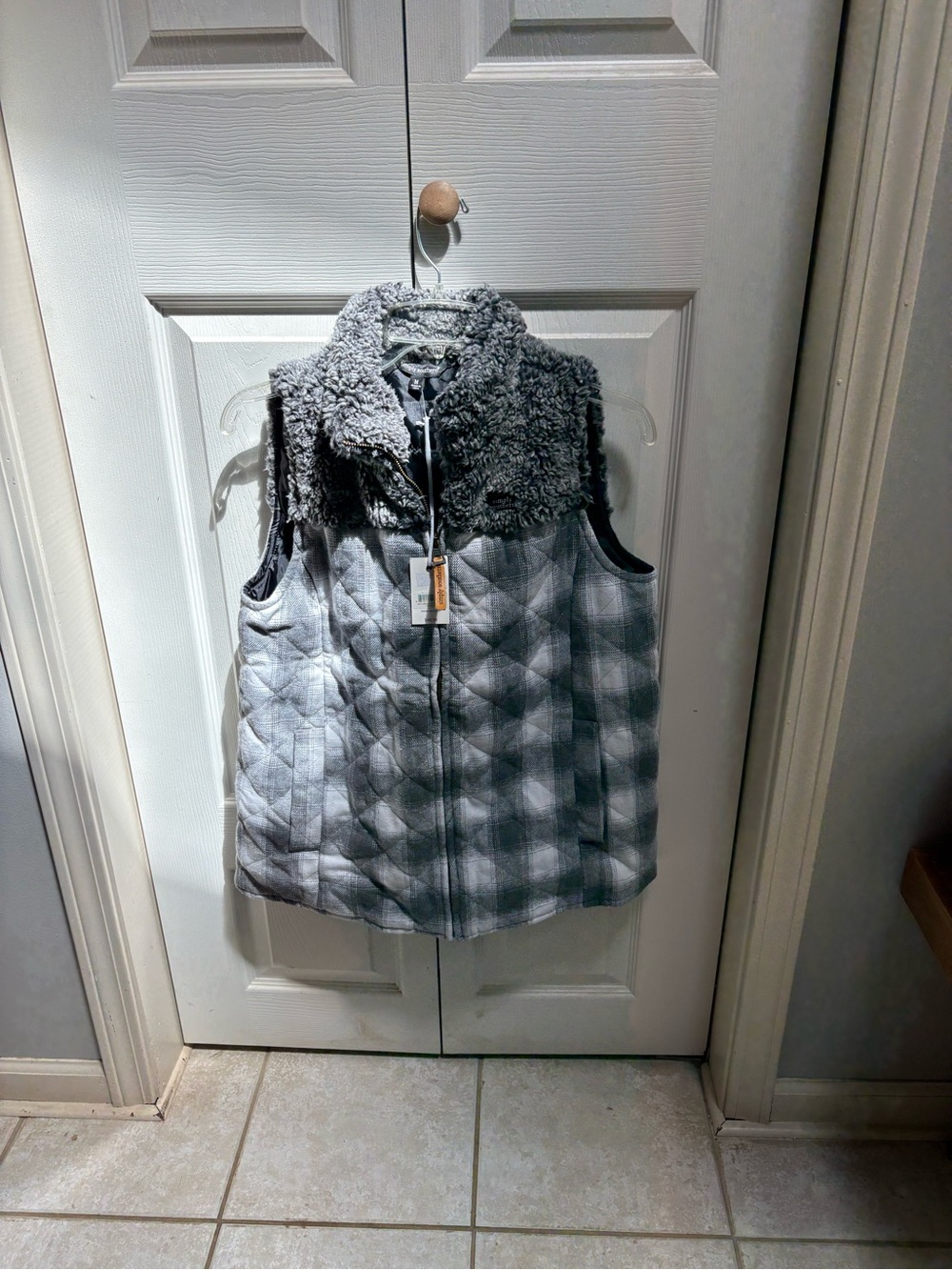 Simply Southern Gray Plaid Quilted Sherpa Collar Vest